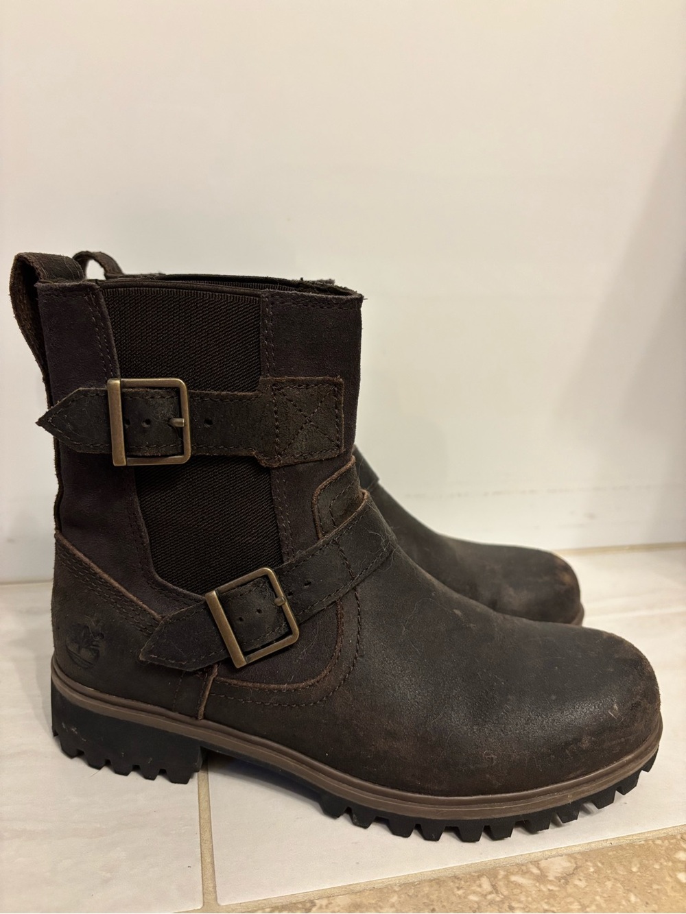 Timberland Brown Leather Buckle Ankle Boots